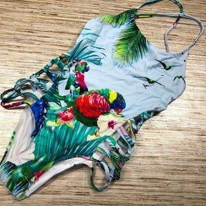 M-53 6 Shore Road cut-out sides one-piece Swimsuit BLUE PARROT size XS $195